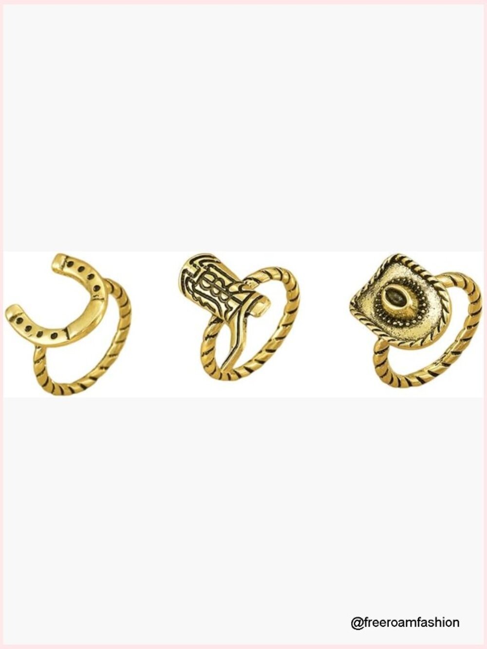 Set of 3 Western Cowboy Stacking Rings Size 7